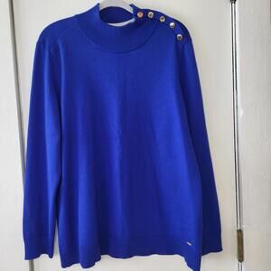 Calvin Klein royal blue turtleneck mock neck sweater women's sz LG  lightweight